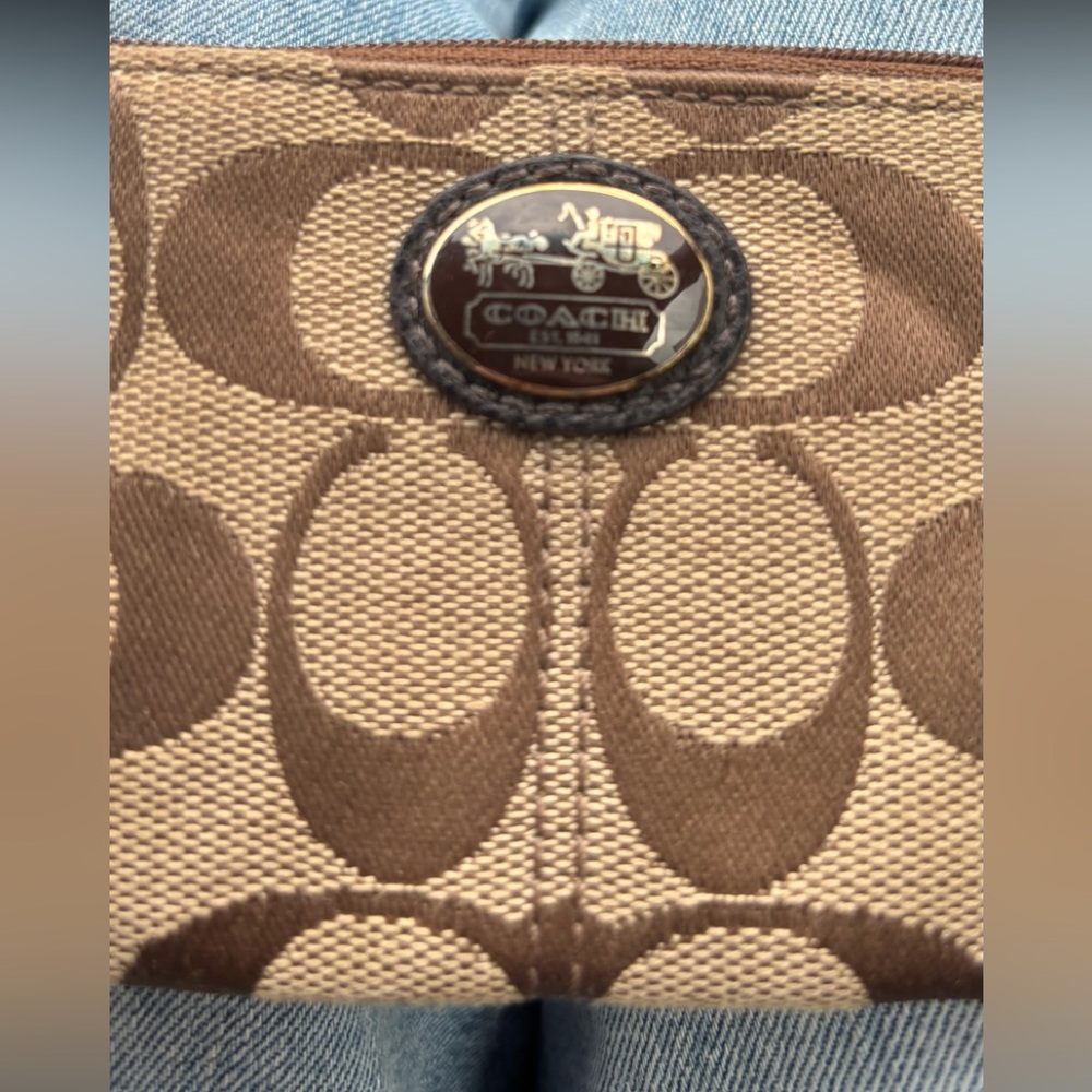 Coach Tan and Brown Signature Canvas Keychain Wallet - Picture 2 of 10
